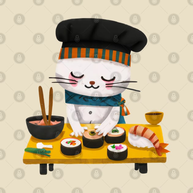 Kawaii Sushi Cat Chef by Souls.Print