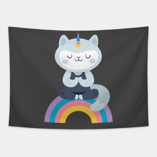 Cat unicorn , yoga kitty on the rainbow Tapestry