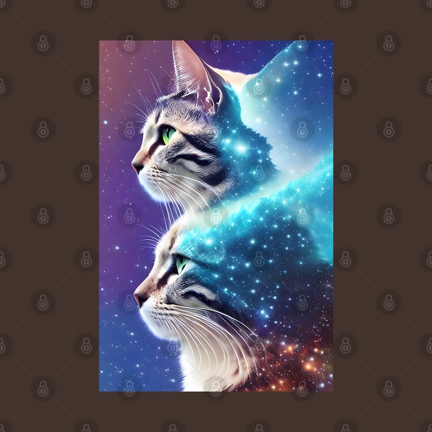 Galaxy Cat Double Exposure - Modern Digital Art by Ai-michiart