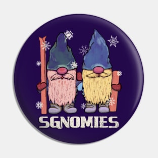 Cute Gnomes Winter Snow Sports Buddies Skiing Snowboarding Pin