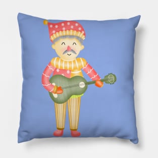 Cute santa claus boy playing guitar Pillow