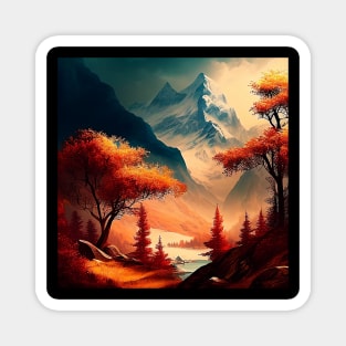 Colorful Autumn Trees Fall Colors Snowcapped Mountains River Magnet