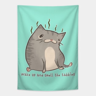 Wake Up and Smell the Tabbies (Gray Version) Tapestry