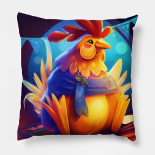 Cute Rooster Drawing Pillow