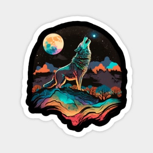 Retro Howling Wolf Spirit Colorful Magnet