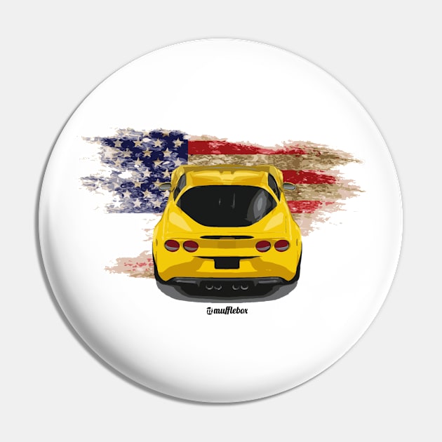 Yellow Corvette C6 & Amercan Flag Pin by mufflebox