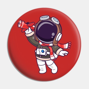 Cute Astronaut Pilot Playing Plane Toy Cartoon Pin