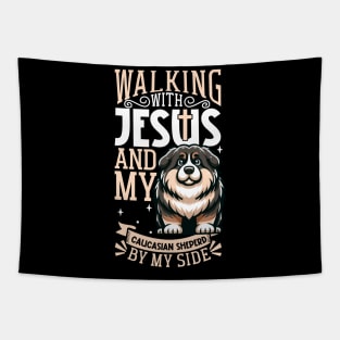 Jesus and dog - Caucasian Shepherd Dog Tapestry