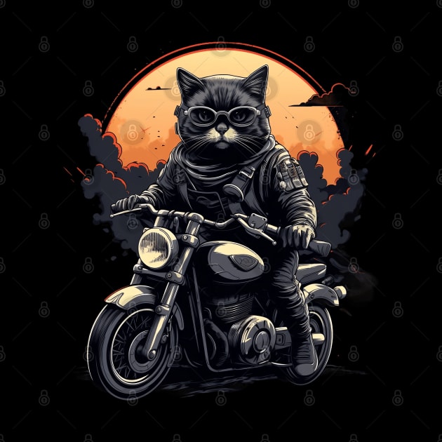 Cat Riding Motorcycle by origato