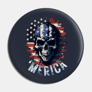 Merica Skull with American Flag Pin