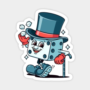 Dice with tophat cartoon mascot Magnet