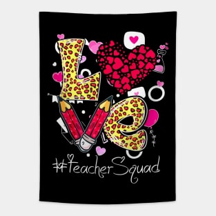 Love Heart Teacher Squad Plaid Leopard Red Valentines Day Tapestry