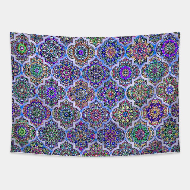 Moroccan tile iridescent pattern Tapestry by redwitchart