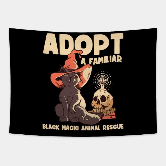 Adopt a familiar | Funny Witchy Cat Mom Tapestry by Emmi Fox Designs