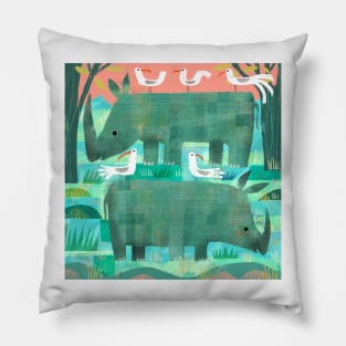 Rhinos and Birds Pillow