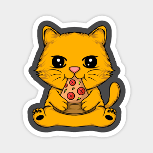 Adorable Cat Enjoying a Delicious Pizza - Unique Tee for Cat Lovers Magnet