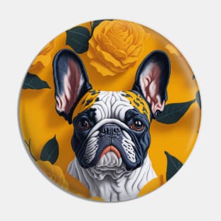 Dogs, French Bulldog and flowers, dog, style vector (yellow version French Bulldog) Pin