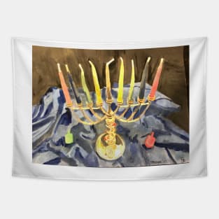 Menorah with Dreidels Tapestry