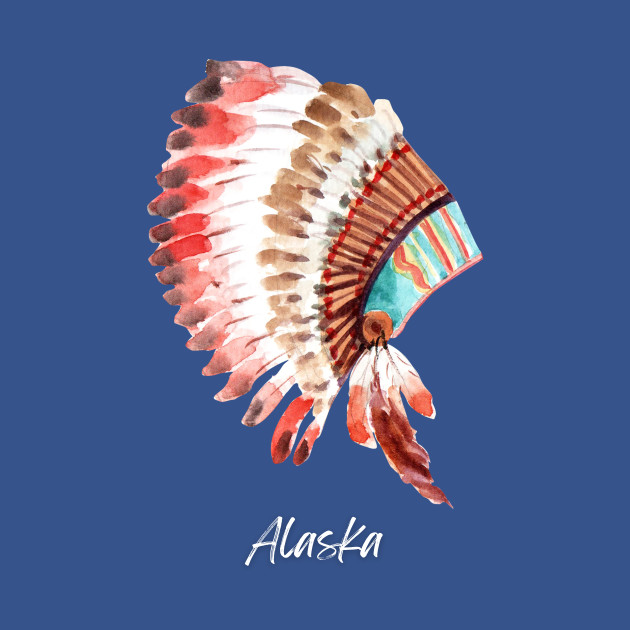 Disover Alaska Watercolor Native American Headdress - Native Indian Tribal Headdress Art - T-Shirt