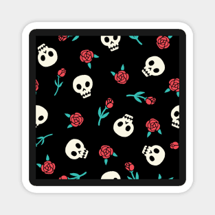 Red Roses and Skulls Halloween Pattern Magnet