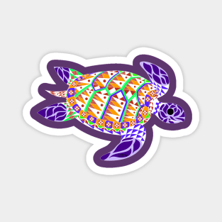 purple kawaii mexican caribbean carey turtle tortoise in ecopop floral wallpaper Magnet