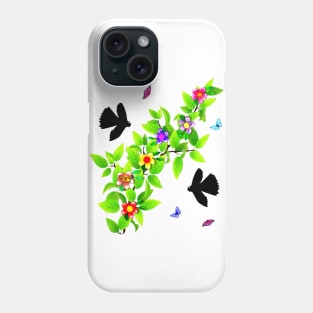 Cute Birds. Black Morph Fantails and Butterflies Phone Case