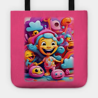 Happy Dance in Psychedelic Land: A Girl & Her Emoji Chums Blast Off! Tote