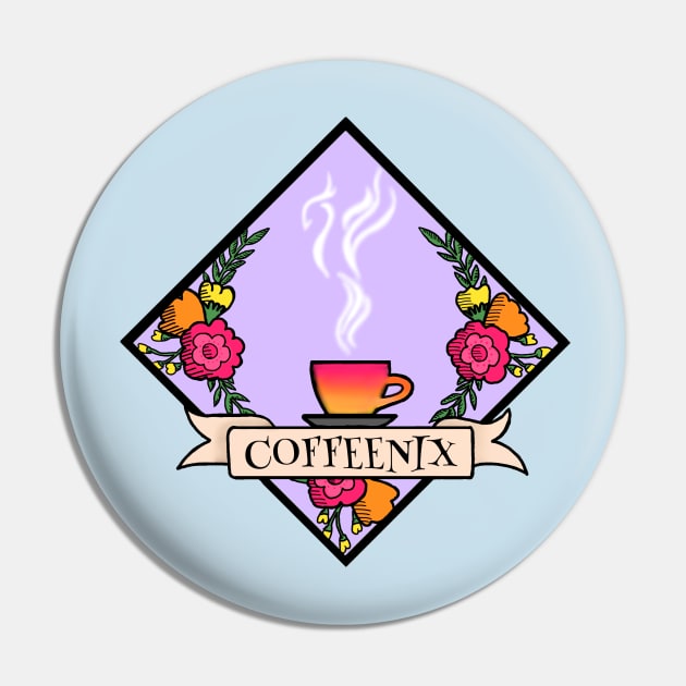 Coffeenix : Cute Tea Party Phoenix Pun Pin by Mighty Fine Arts