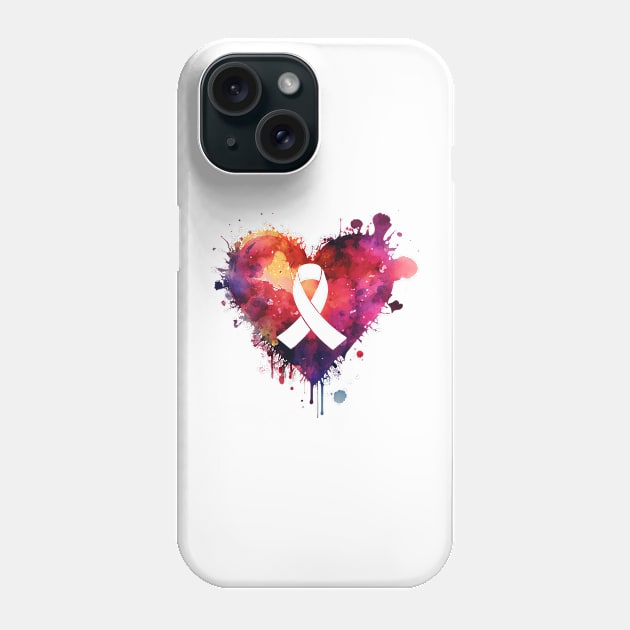 Ribbon in Center of Bold Colorful Heart - Cancer - Digital Watercolor Graphic Design Phone Case by Color Me Happy 123