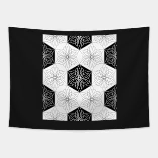 Black and white hexagon starburst flowers Tapestry