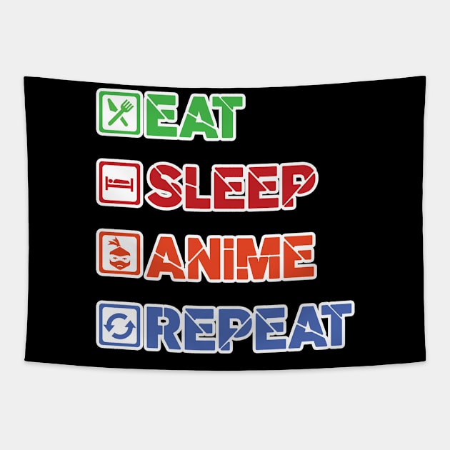 'Eat. Sleep. Anime.' Cool Japanese Anime Tapestry by ourwackyhome