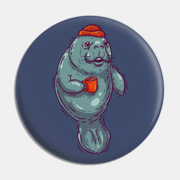 Manatee drinking Tea - Chubby Mermaid Pin by anycolordesigns