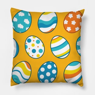 Egg Pattern | Blue Yellow Orange | Stripes Clouds Flowers Dots Pillow