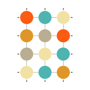 Orange Turquoise Cream Tan Circles on Grid T-Shirt