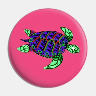 green radioactive sea turtle in ecopop mutant pattern from the floral caribbean art Pin