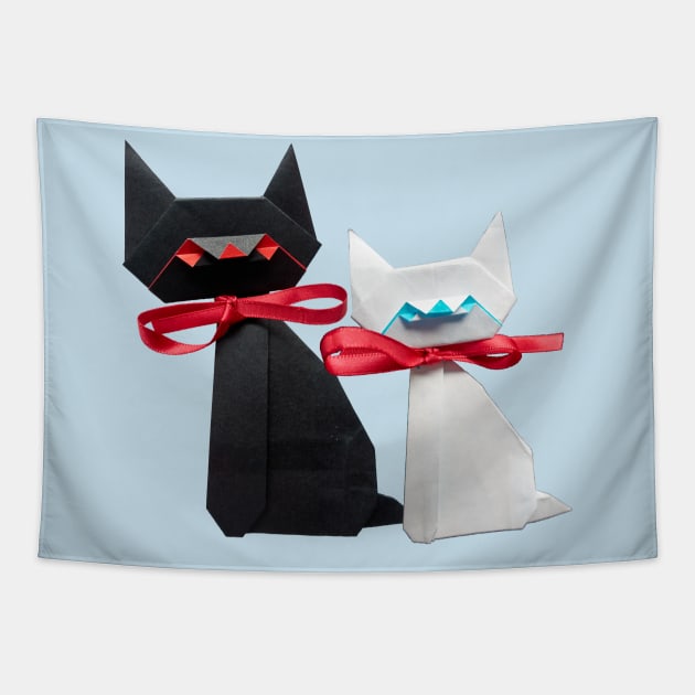 Origami Cute Cats Couple Art of Paper Folding Passion Gift Tapestry by peter2art