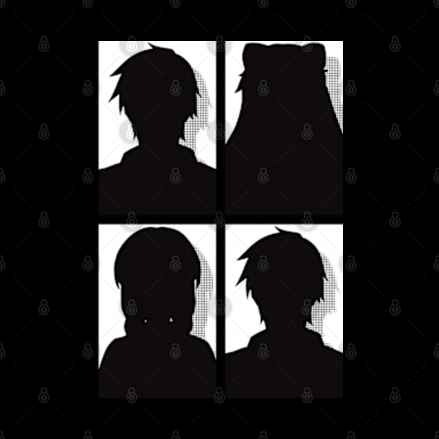 All Main Characters from More than a married couple, but not lovers or Fuufu Ijou, Koibito Miman: Akari Watanabe, Shiori Sakurazaka, Jirou Yakuin and Minami Tenjin in Black and White Silhouette Design by Animangapoi