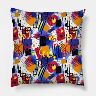 Abstract digital composition blue red yellow Pillow