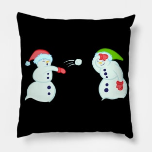 Snowmen having a snowball fight Pillow