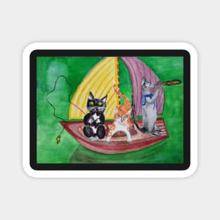 Three cats in a boat Magnet