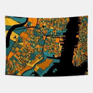 Jersey City Map Pattern in Orange & Teal Tapestry