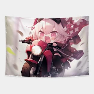 Chibi girl ride motorcycles Tapestry