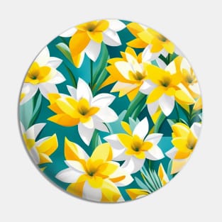 White Yellow Daffodil Field Abstract Artwork Pin