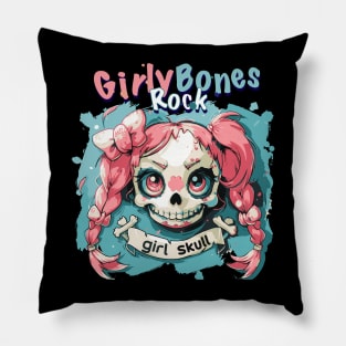 Skull Girl, Skull Fun T-Shirt 01 Pillow