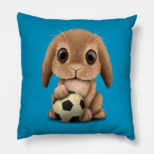 Cute Baby Bunny With Football Soccer Ball Pillow