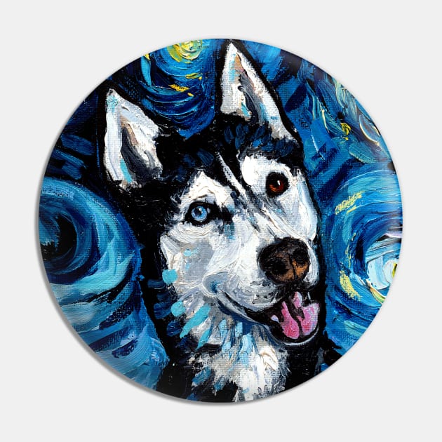 Happy Husky Night (Portrait) Pin by sagittariusgallery