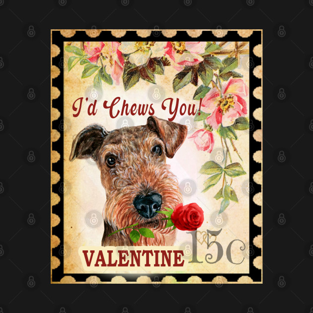 Airedale terrier Vintage Valentine Funny Dog With Rose by Sniffist Gang