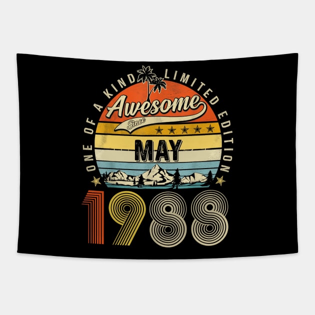 Awesome Since May 1988 Vintage 35th Birthday Tapestry by Red and Black Floral