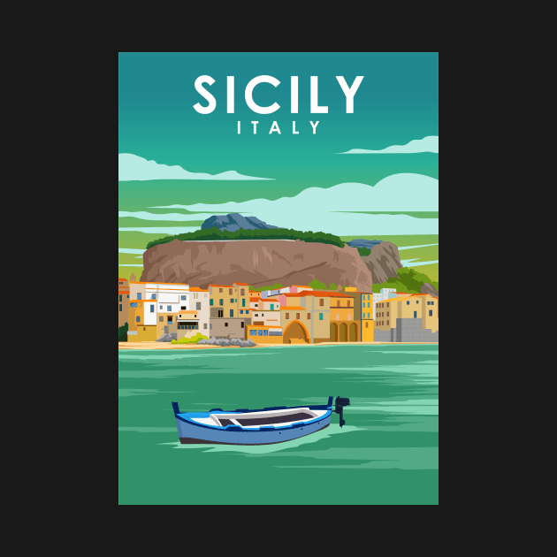 Sicily Italy Palermo Vintage Minimal Travel Poster by jornvanhezik