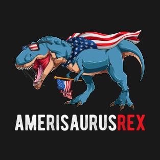 T Rex Dinosaur American Flag 4th Of July Gift For Kids Boys T-Shirt